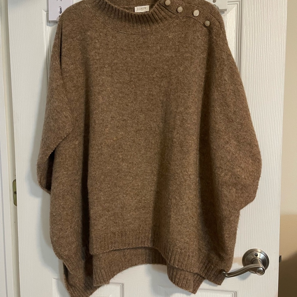 J. Crew Brown Poncho Sweater with Button Accents